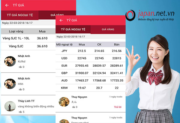 JPNET- app tự động cập nhật giá vàng, tỷ giá yên Nhật trên smartphone